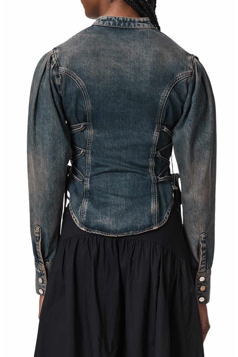 Evanna Tie Side Denim Shirt, Alternate, color, TINTED INDIGO