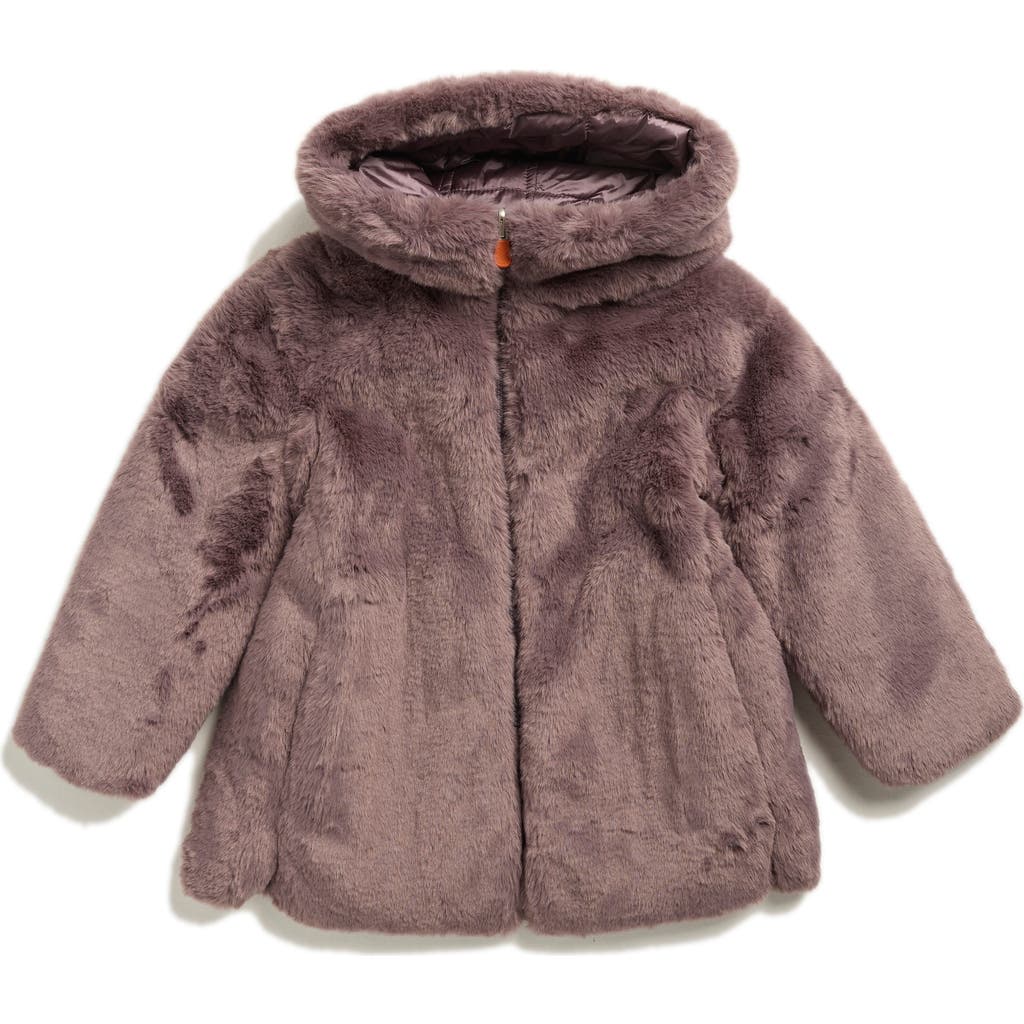 Save The Duck Kids' Floral Faux Fur Hooded Jacket In Brown