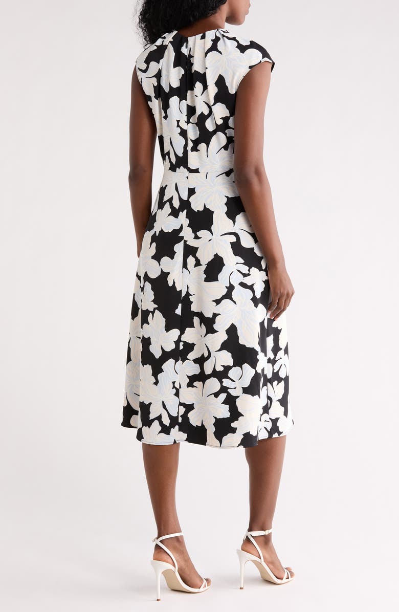 NORDSTROM RACK Floral Pleat Neck Cap Sleeve Midi Sheath Dress, Alternate, color, Black- Blue Chloe Abstract