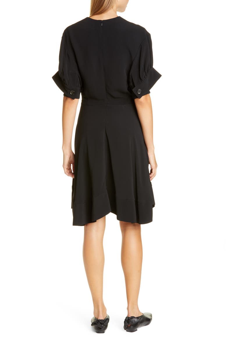 Buckle Strap Short Sleeve Crepe Dress, Alternate, color, BLACK