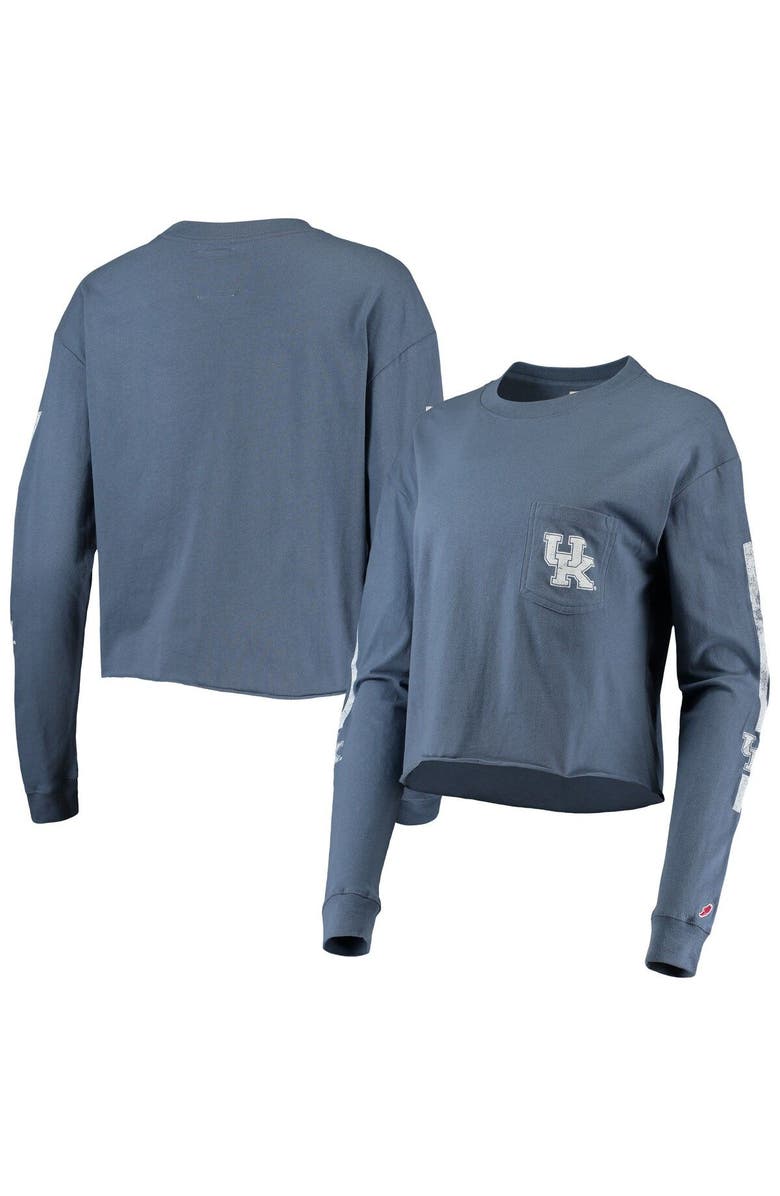 LEAGUE COLLEGIATE WEAR Women's League Collegiate Wear Navy Kentucky Wildcats Clothesline Cotton Midi Crop Long Sleeve T-Shirt, Main, color,