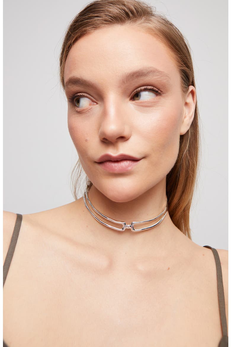 Choker Necklace with White Topaz, Alternate, color, Silver