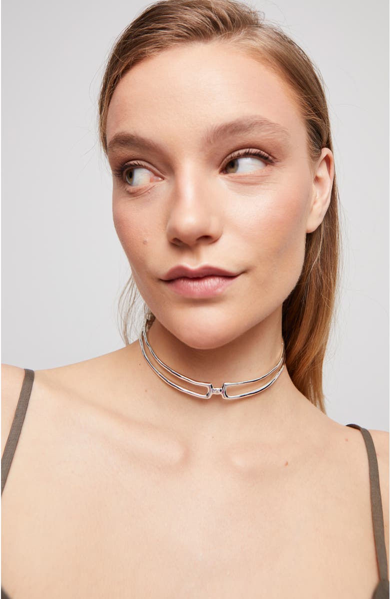 UNODE50 Choker Necklace With White Topaz, Alternate, color, Silver