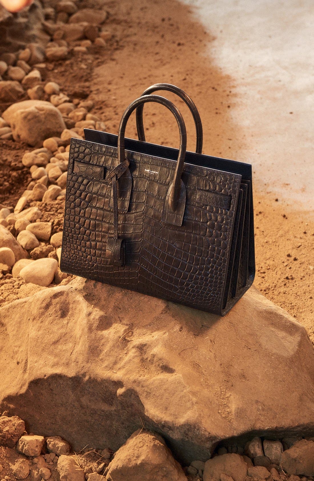 'Small Sac de Jour' Croc Embossed Leather Tote, Alternate, color, NOIR