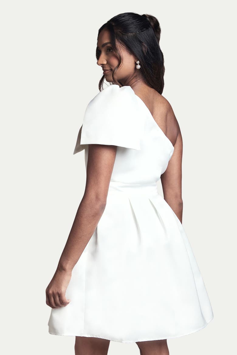 One Shoulder Bow Bridal Mini Dress, Alternate, color, Ivory