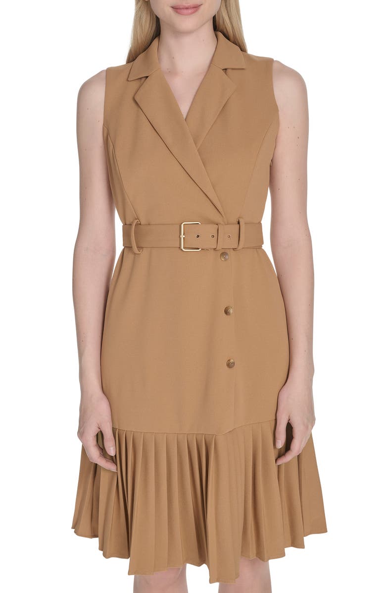 Calvin Klein Flounce Hem Shirtdress, Alternate, color, Luggage