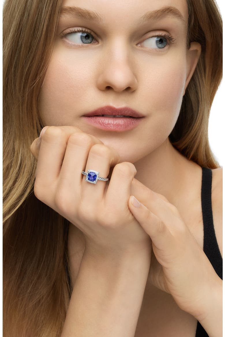 Petite Chatelaine® Pavé Bezel Ring, Alternate, color, WHITE GOLD/ TANZANITE