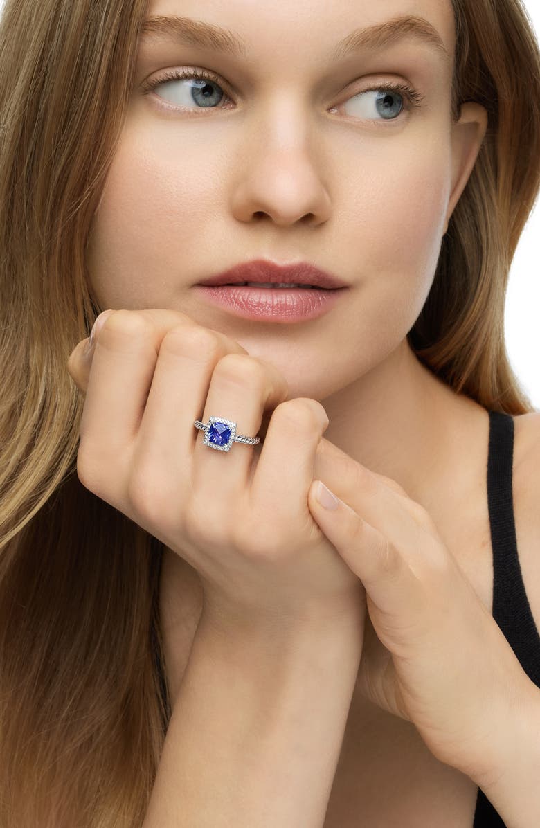 David Yurman Petite Chatelaine<sup>®</sup> Pavé Bezel Ring, Alternate, color, White Gold/ Tanzanite