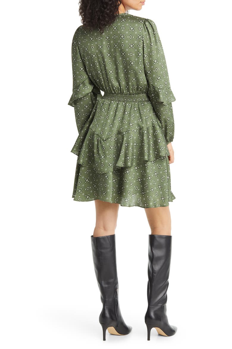 Foulard Long Sleeve A-Line Minidress, Alternate, color, LODEN