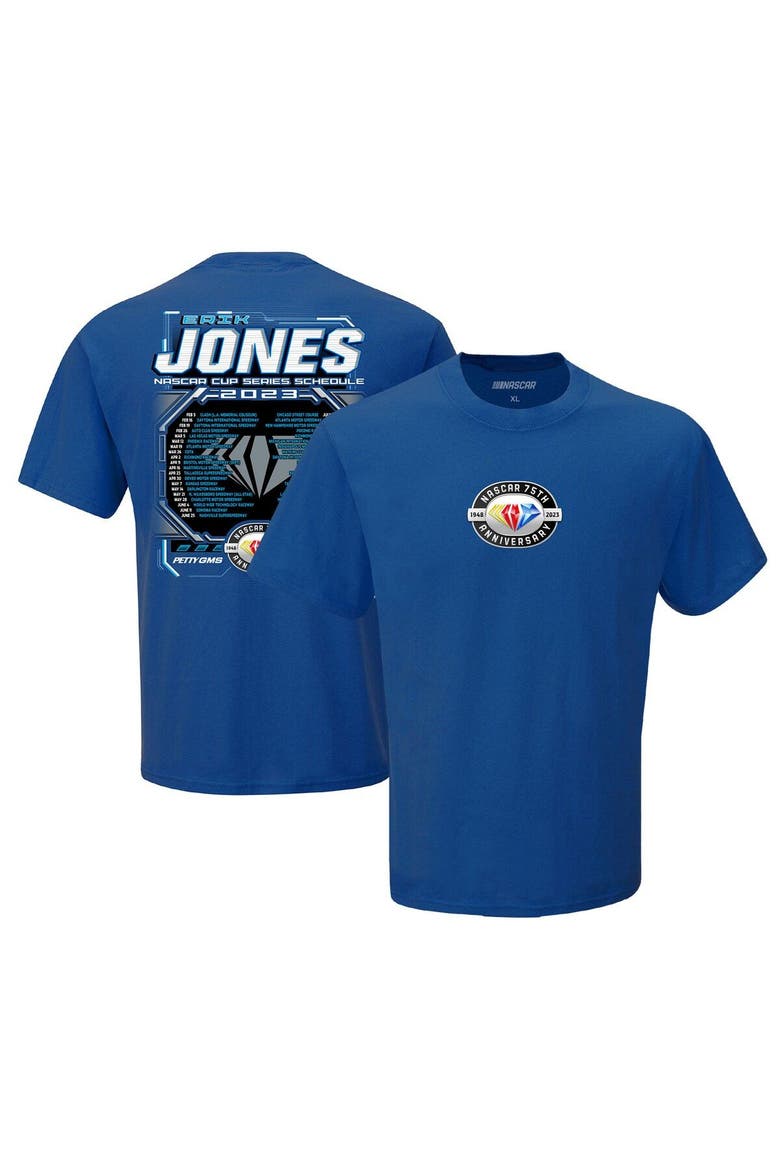 Men's Checkered Flag Royal Erik Jones 2023 NASCAR Cup Series Schedule T-Shirt, Main, color, Royal