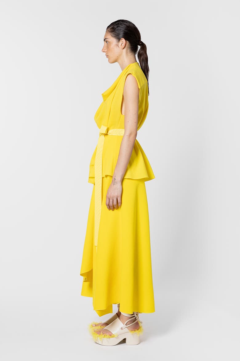 Asha Crepe Midi Skirt, Alternate, color, Jaune