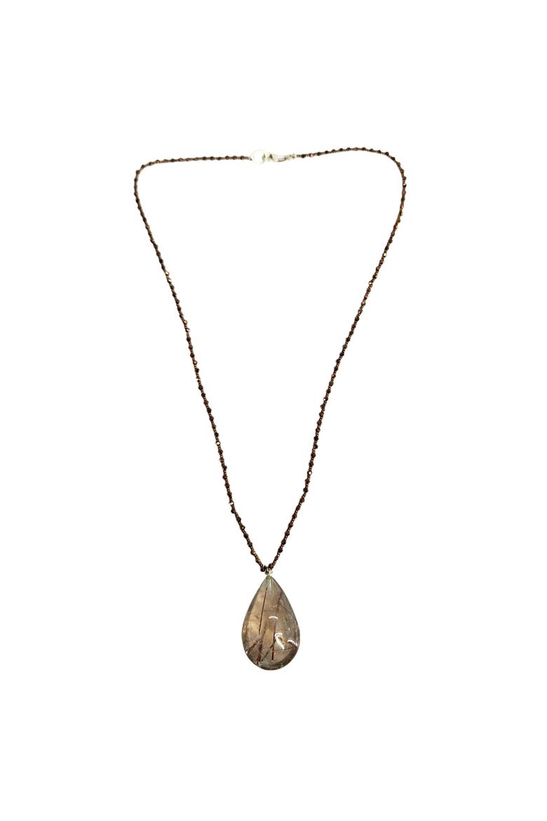 Rutilated Quartz Necklace with Faceted Copper-Tone Beads, Alternate, color, Brown