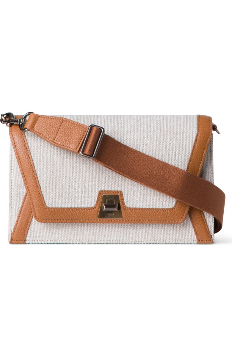 Akris Anouk Canvas & Calfskin Shoulder Bag, Main, color, Stucco/ Cuoio