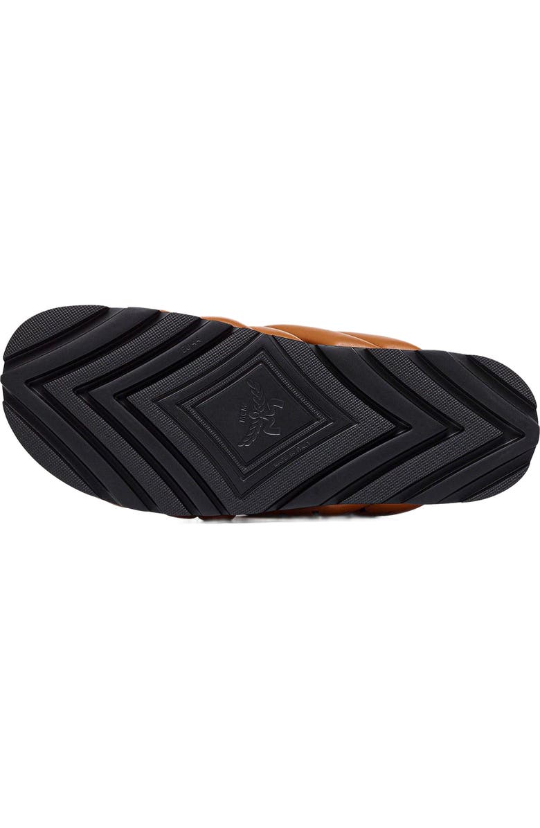 MCM Monogram Print Cross Sandals in Lamb Leather, Alternate, color, Cognac