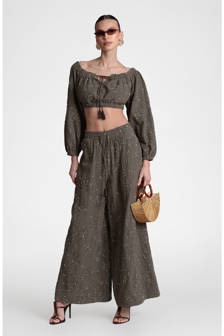 Embroidered Puff Sleeve Crop Top, Alternate, color, OLIVE