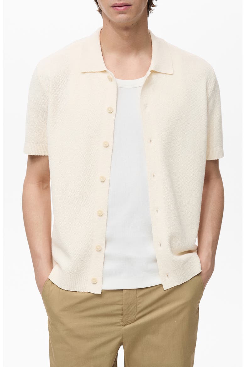 Short Sleeve Knit Button-Up Shirt, Main, color, IVORY WHITE