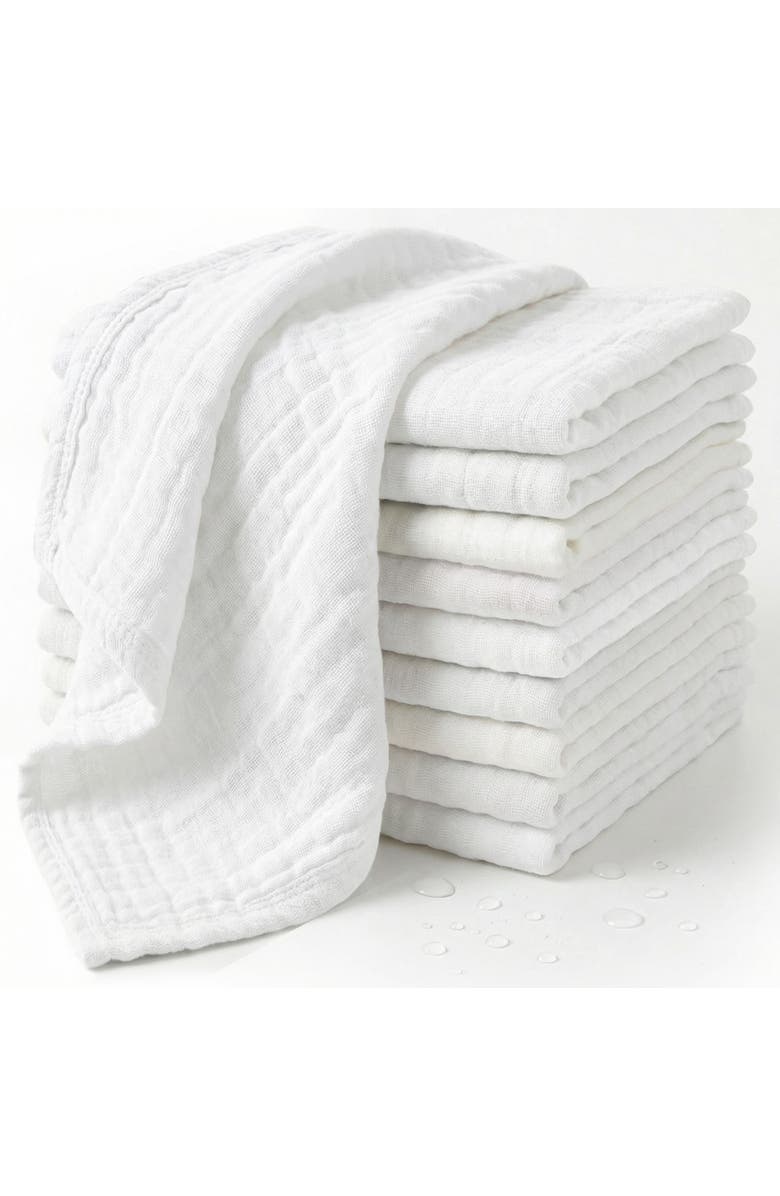 Mère & Moi Muslin Baby Washcloths, Alternate, color, White