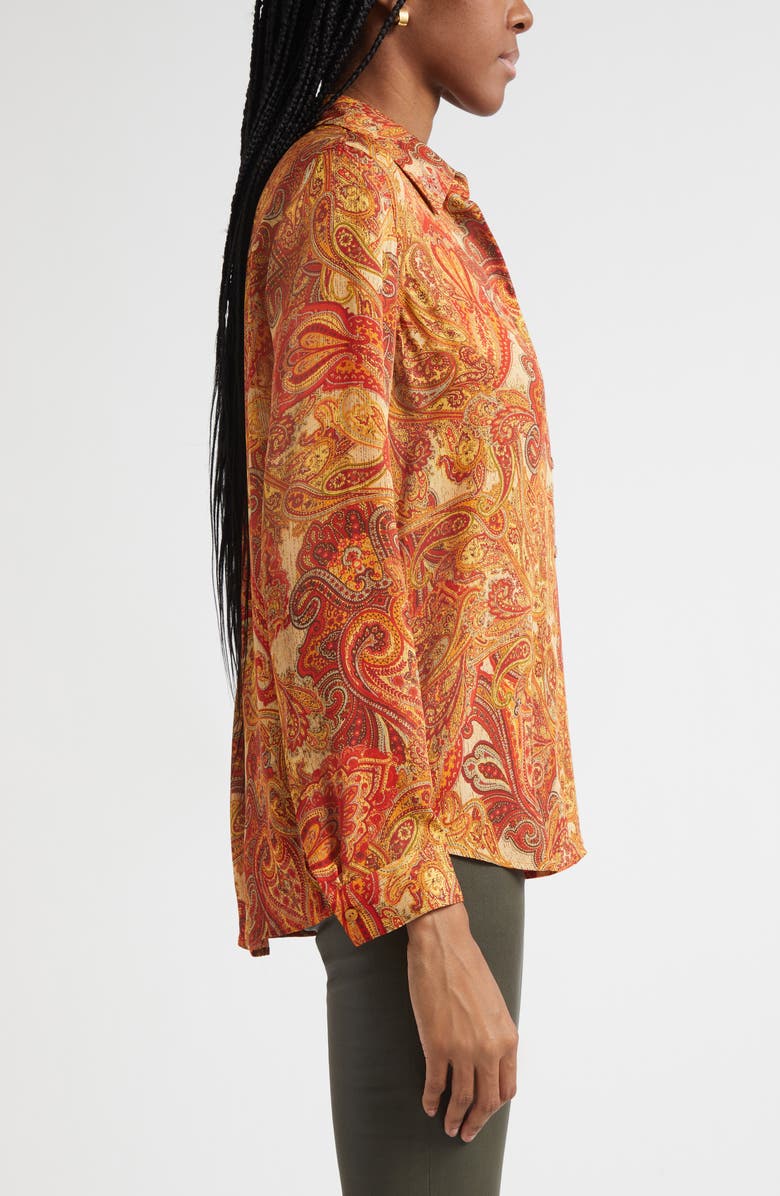 L'AGENCE Nina Paisley Print Silk Button-Up Shirt, Alternate, color, Golden Ochre Twill Paisley