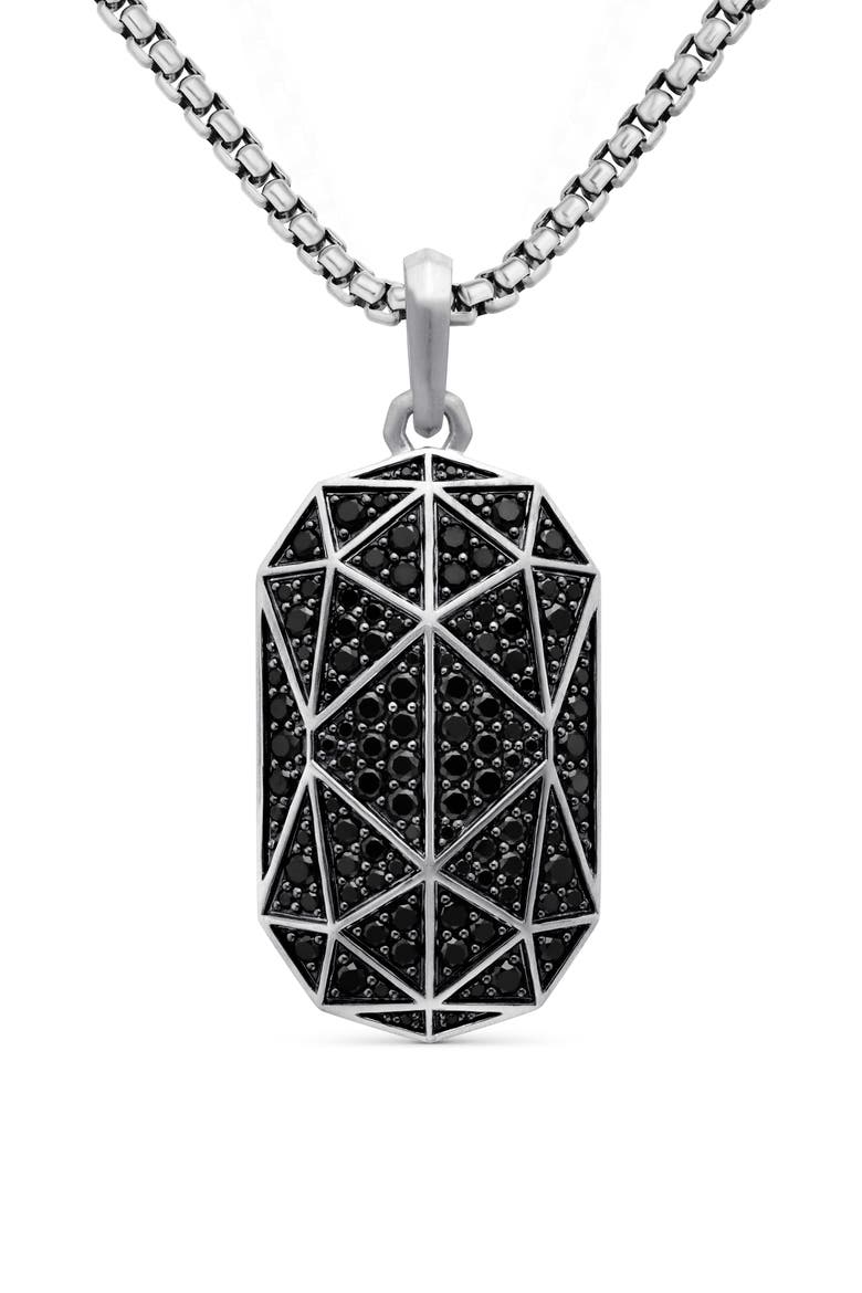 Torqued Faceted Amulet in Sterling Silver with Pavé Black Diamonds, Main, color, STERLING SILVER