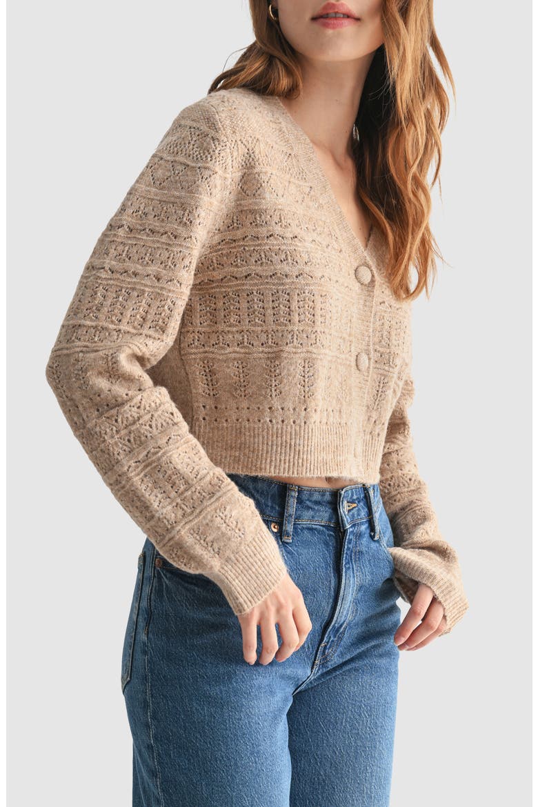 Pointelle Button Cardigan, Alternate, color, TAUPE