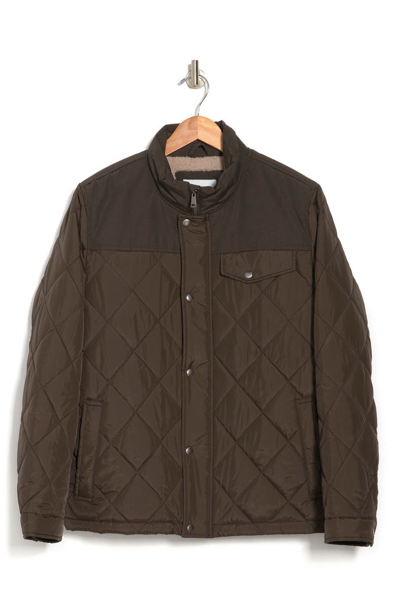 Cole Haan Signature COLE HAAN Mixed Media Faux Shearling Lined Diamond Quilted Jacket, Alternate, color, Olive