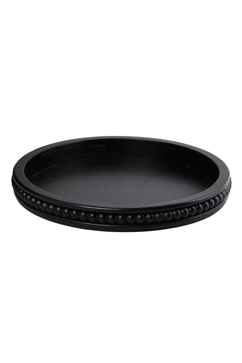 Farmhouse Decorative Round Wood Tray with Hobnail Edge, Black, Main, color, Black