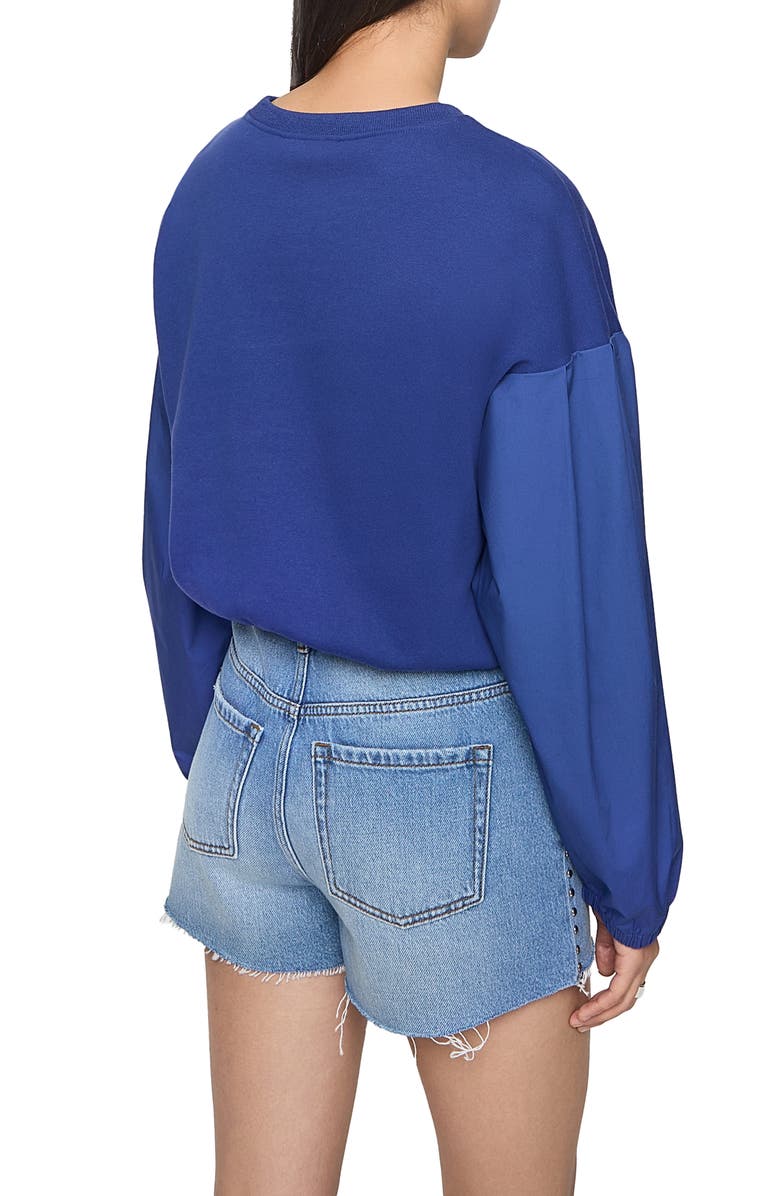 Rebecca Minkoff Julia Mixed Media Crop Cotton Blend Sweatshirt, Alternate, color, Twilight