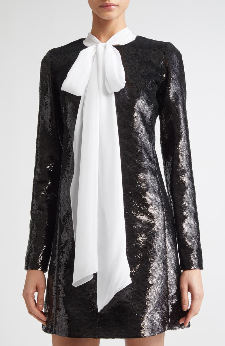 Giambattista Valli Bow Neck Long Sleeve Sequin Minidress, Alternate, color, Black