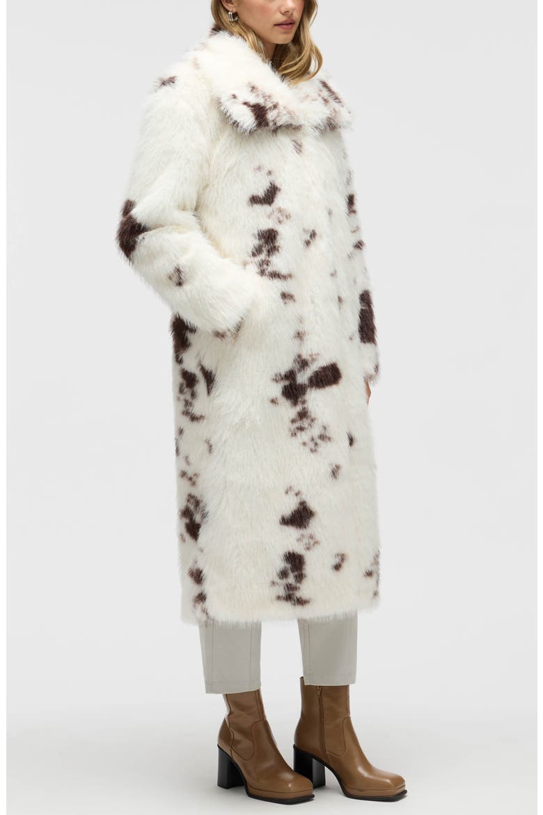Faux Fur Longline Coat, Alternate, color, COW PRINT
