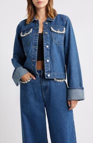 PTCL Rhinestone Detail Denim Trucker Jacket