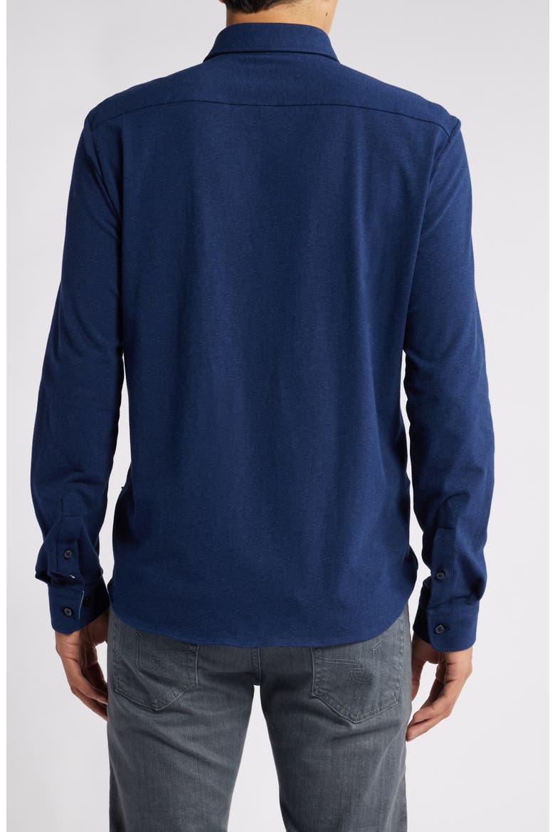 Roan Solid Stretch Cotton Button-Up Shirt, Alternate, color, DARK BLUE