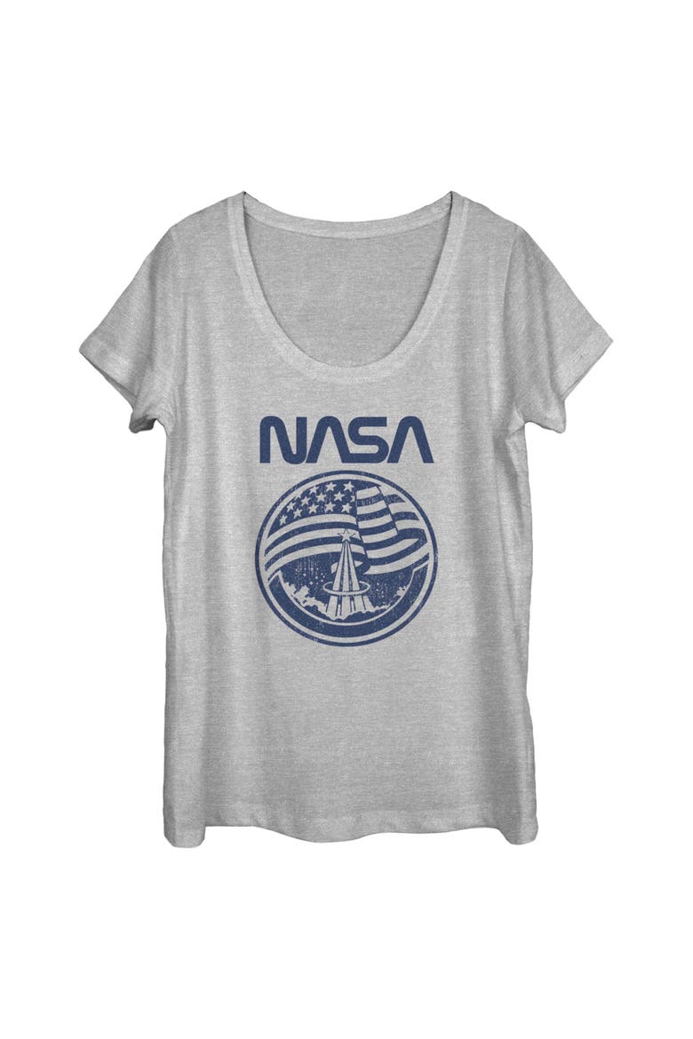 Women's Distressed American Flag Short Sleeve Scoop Neck T-Shirt, Main, color, Athletic Heather