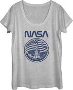 NASA Women's Distressed American Flag Short Sleeve Scoop Neck T-Shirt