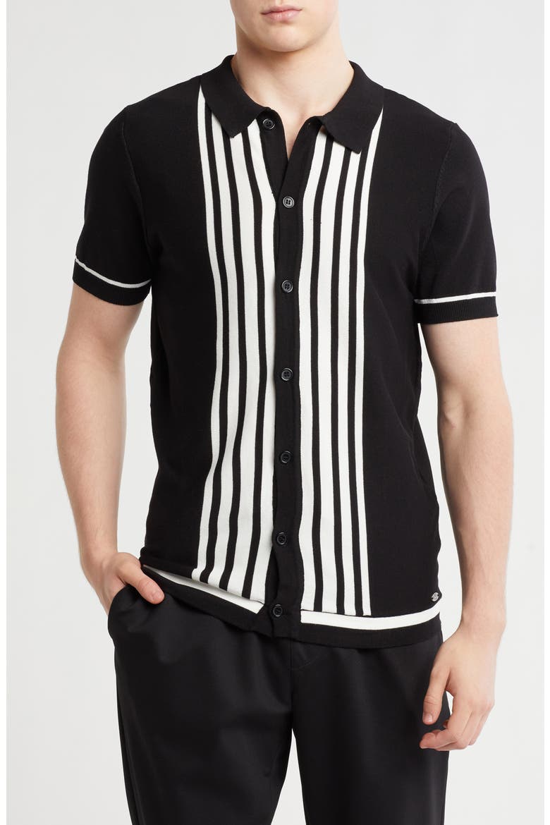 Buttoned Short Sleeve Sweater, Main, color, BLACK