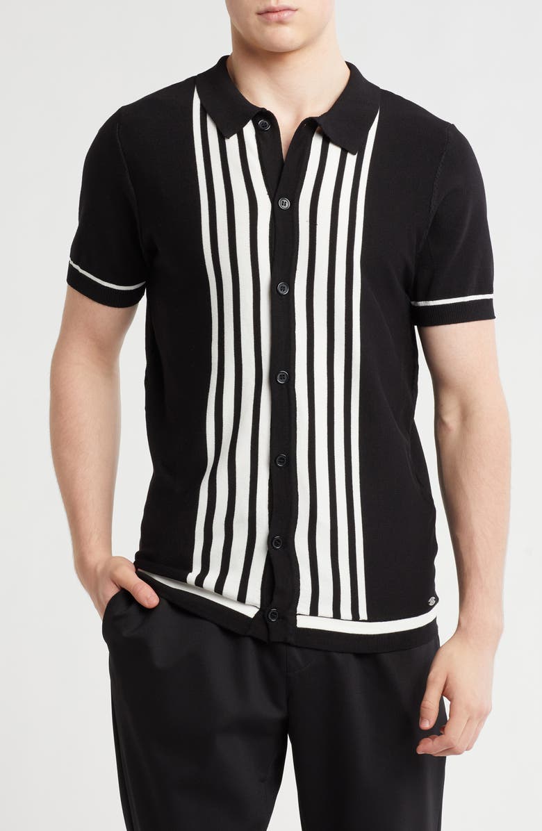 T.R. PREMIUM Buttoned Short Sleeve Sweater, Main, color, Black