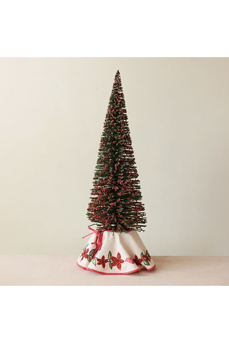 Embroidered Cotton Tree Skirt with Birds & Poinsettias, Main, color, Multicolor