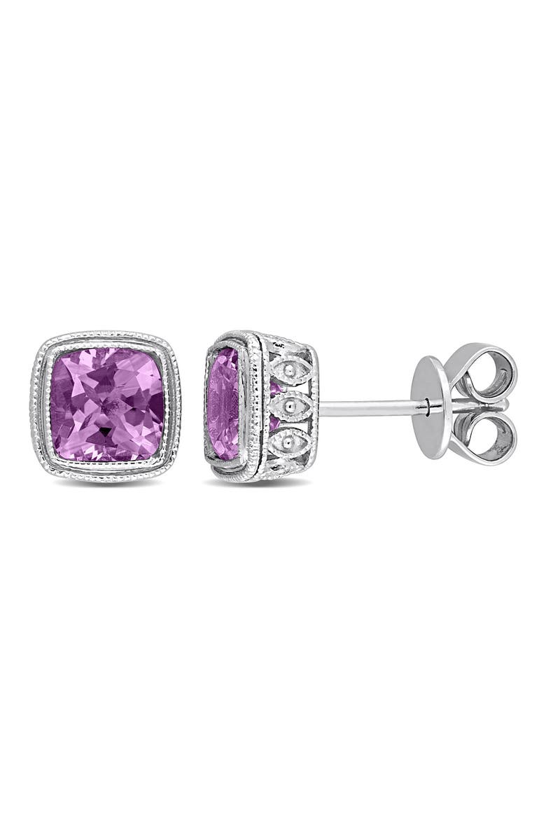 Sterling Silver Cushion Cut Amethyst Stud Earrings, Main, color, PURPLE