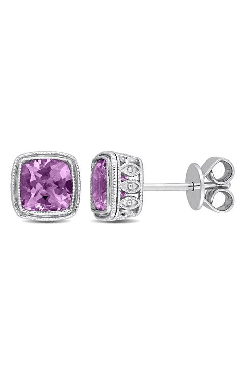 Sterling Silver Cushion Cut Amethyst Stud Earrings