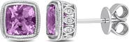 DELMAR Sterling Silver Cushion Cut Amethyst Stud Earrings