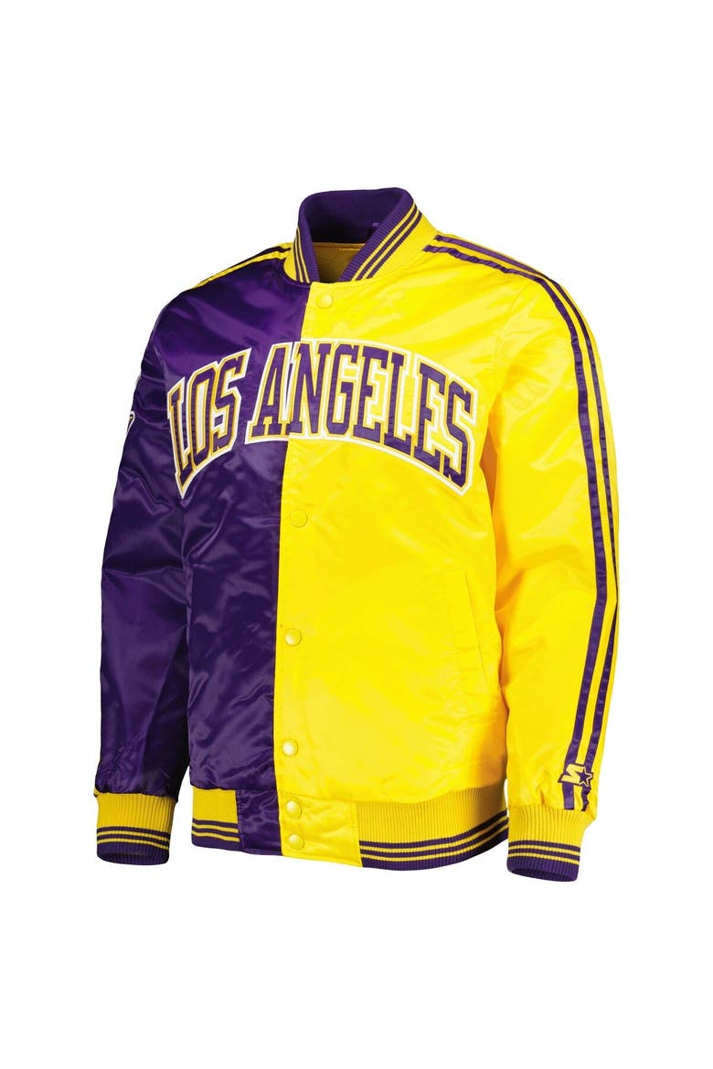 Men's Starter Purple/Gold Los Angeles Lakers Fast Break Satin Full-Snap Jacket, Alternate, color, Purple