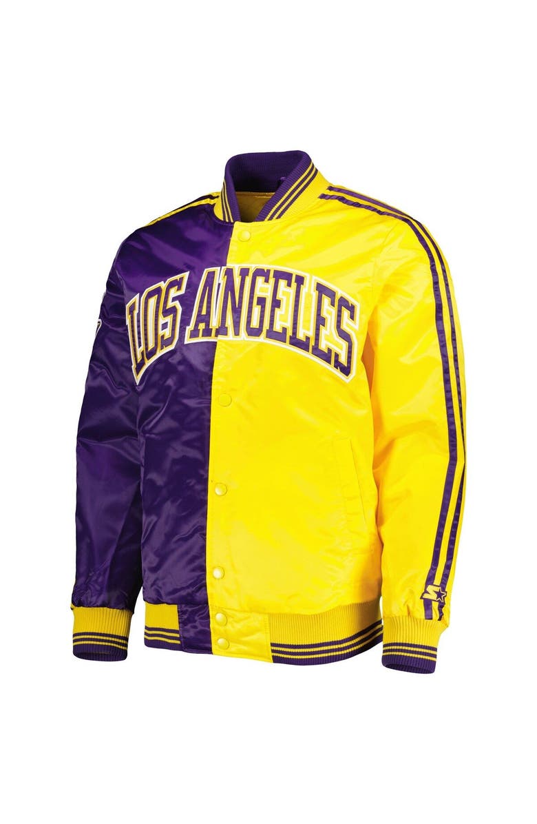 STARTER Men's Starter Purple/Gold Los Angeles Lakers Fast Break Satin Full-Snap Jacket, Alternate, color, Purple