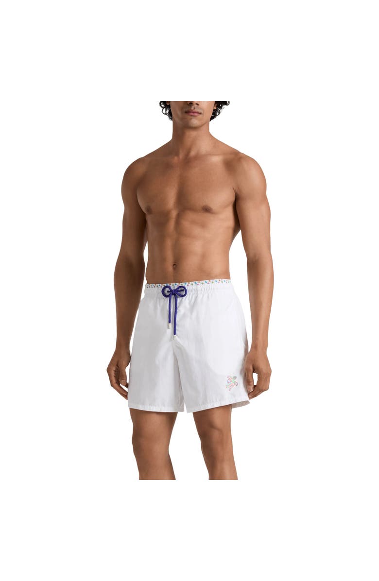 Vilebrequin Men Swim Shorts Bicolor Micro Ronde des Tortues, Alternate, color, White