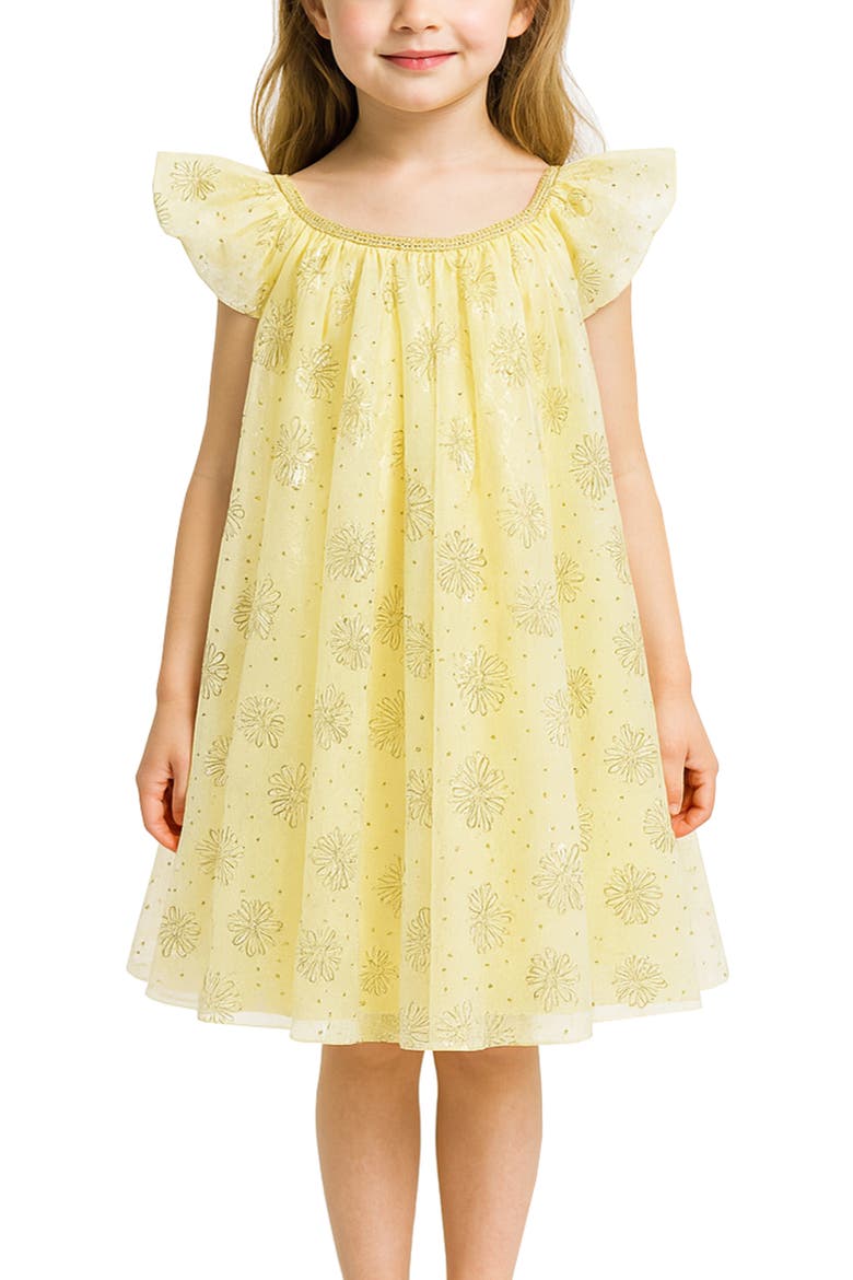 Kids' Flutter Sleeve Foil Star Dress, Alternate, color, YELLOW