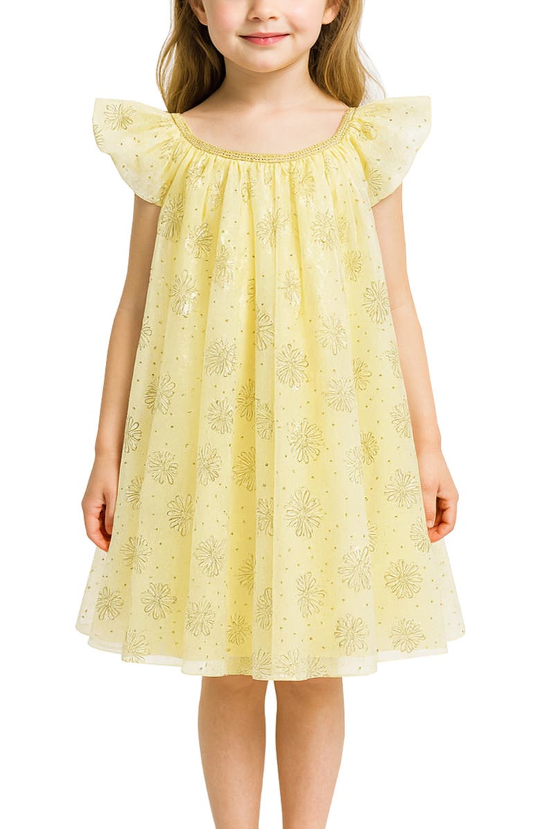 Zunie Kids' Flutter Sleeve Foil Star Dress, Alternate, color, Yellow