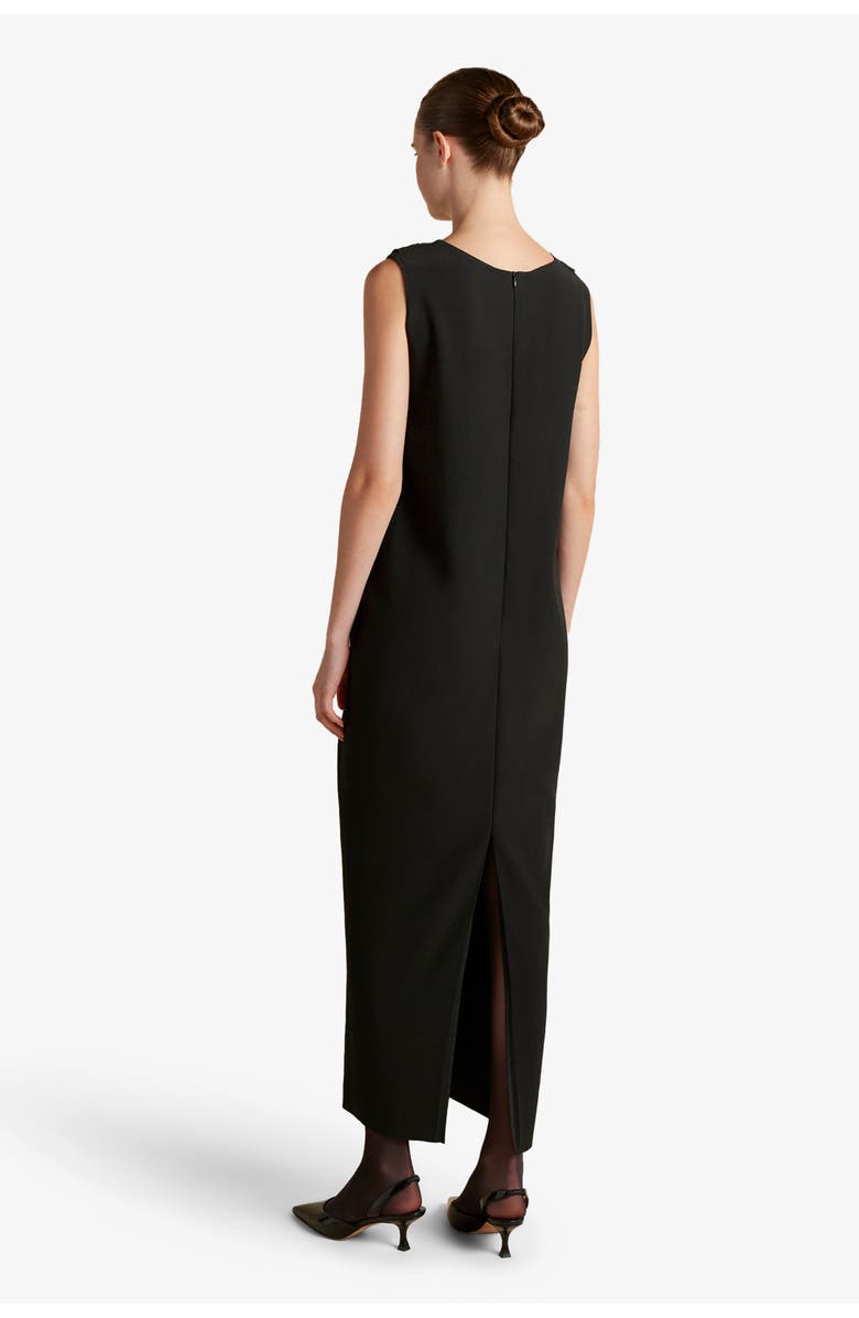 Marina Moscone Cady V-Neck Draped Twist Belt Dress, Alternate, color, Black