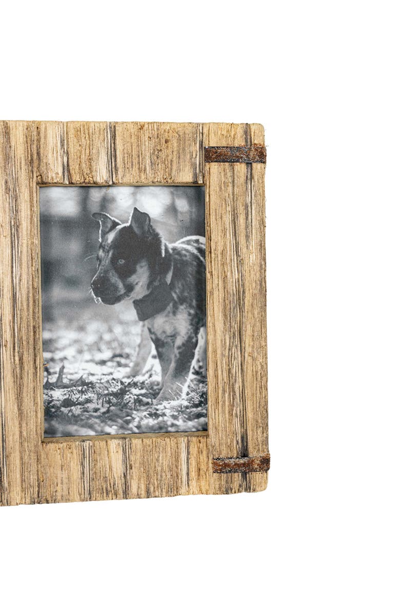 Foreside Home and Garden 3 Photo Driftwood with Rivets Collage Picture Frame Wood MDF Metal & Glass, Alternate, color, Brown