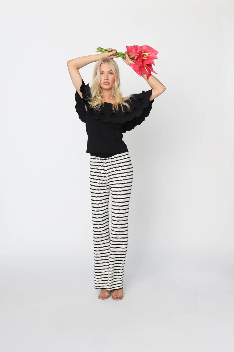 Flouncecras Ruffle Bardot Top, Alternate, color, Black