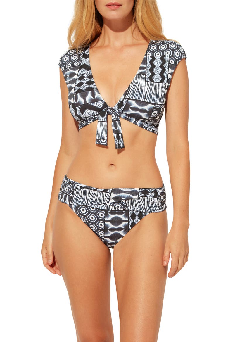 Island Time Tie Front Cap Sleeve Bikini Top, Alternate, color, NAVY