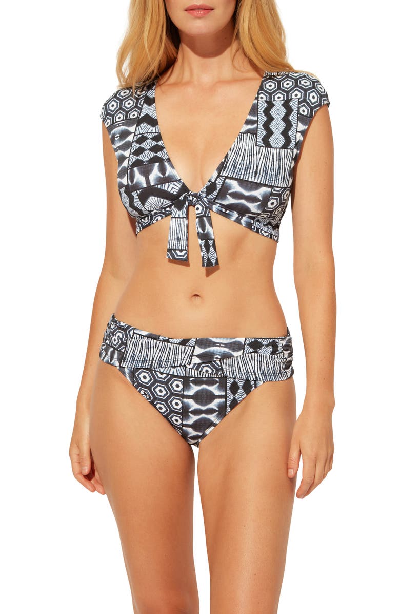 BLEU by Rod Beattie Island Time Tie Front Cap Sleeve Bikini Top, Alternate, color,