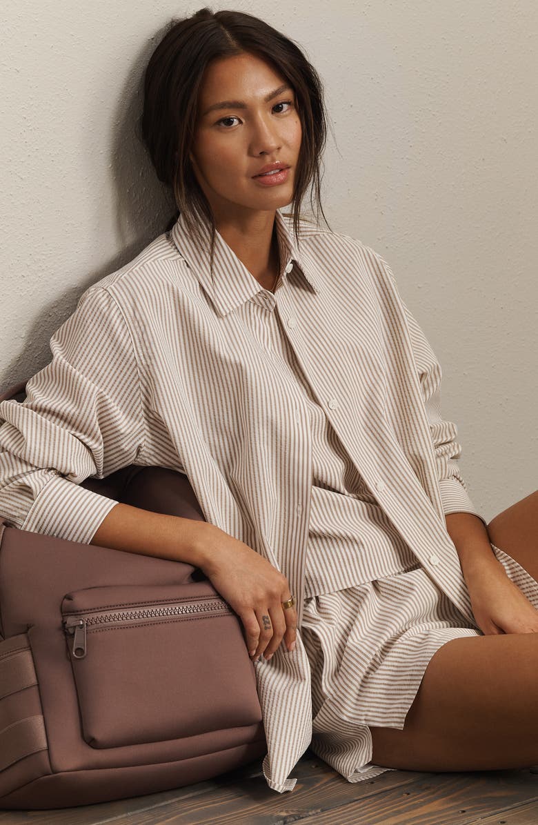 Rhone Saltair Oversize Seersucker Button-Up Shirt, Alternate, color, Taupe Stripe